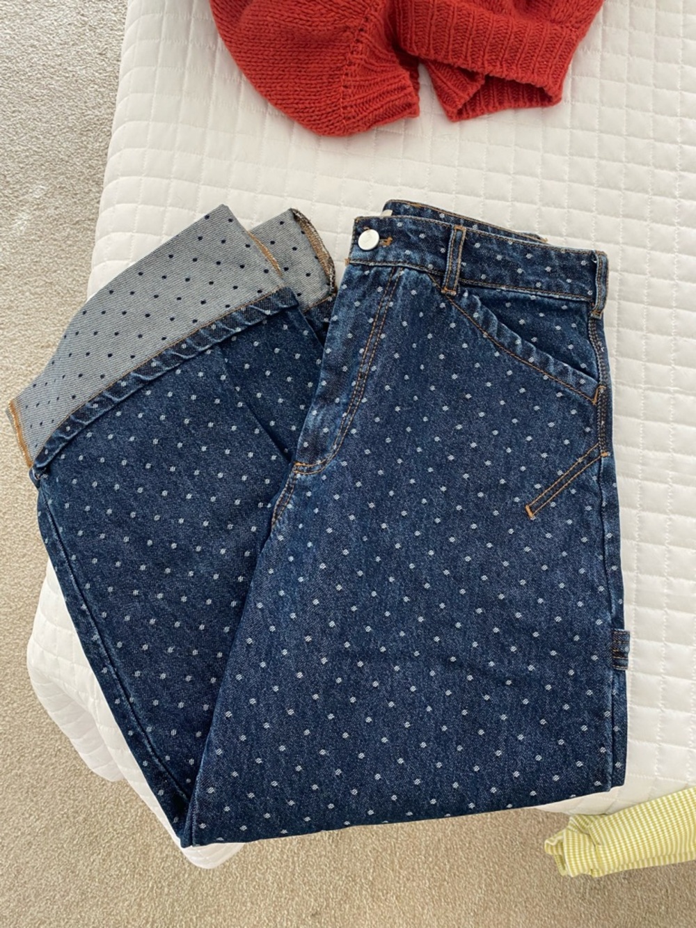 Pilcro Kayden Carpenter Barrel Jeans from Anthropologie - Denim Polka Dot
